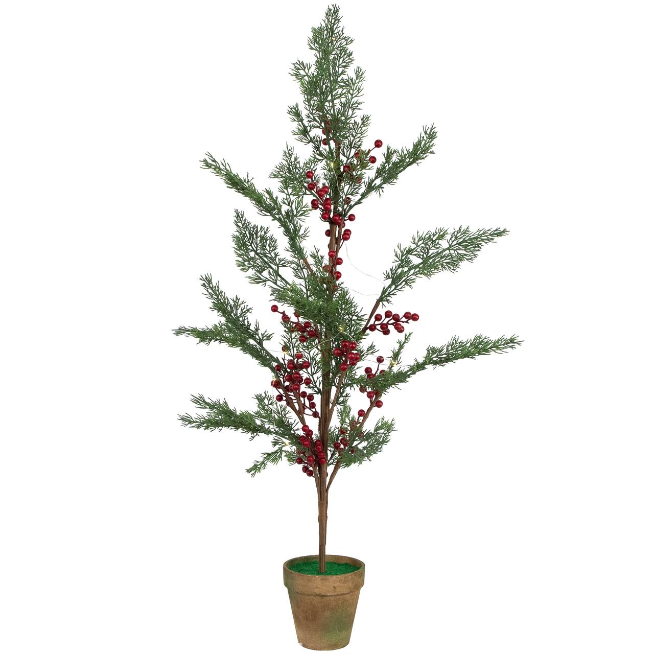 3ft. Pre-Lit Potted Berries & Pine Artificial Christmas Tree, Warm White LED Lights